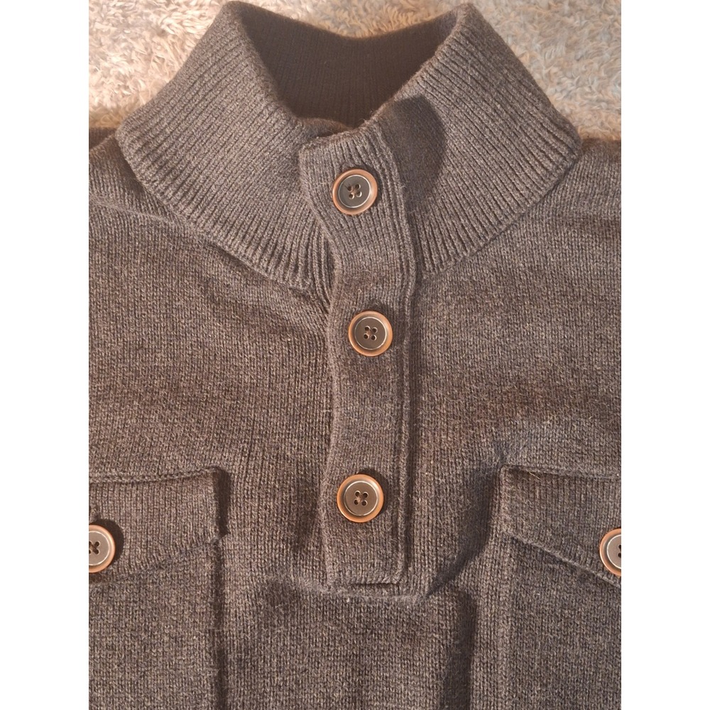 Banana Republic Mens High Ribbed Sweater Large Mock Neck Gray Pocket 3-Button - Picture 5 of 8